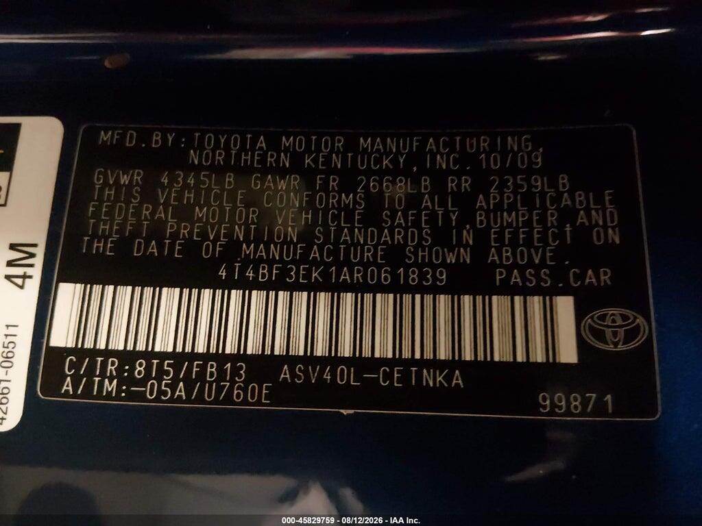 4T4BF3EK1AR061839 2010 TOYOTA CAMRY photo no. 9