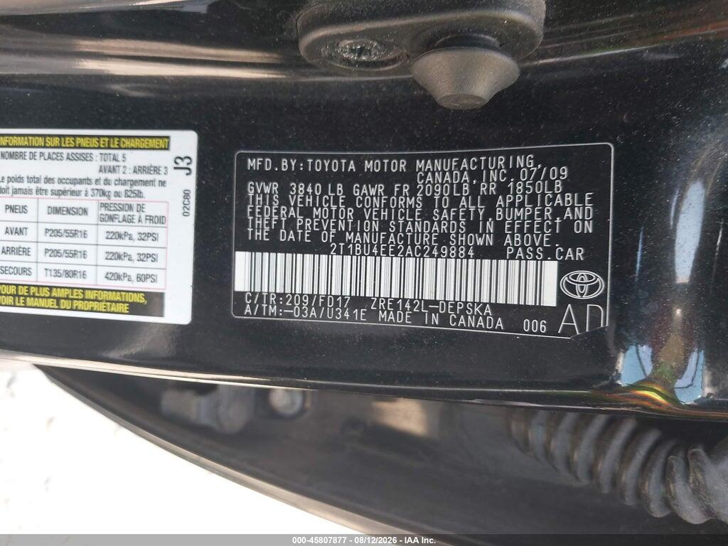2T1BU4EE2AC249884 2010 TOYOTA COROLLA photo no. 9