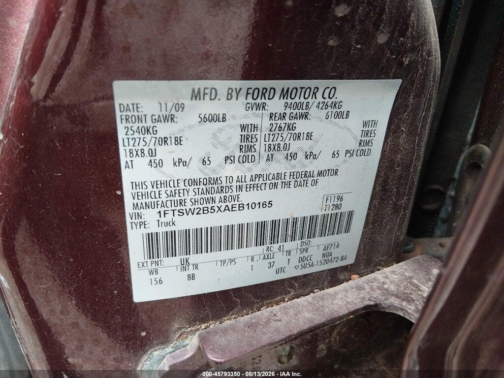 1FTSW2B5XAEB10165 2010 FORD SUPER DUTY F-250 SRW photo no. 9