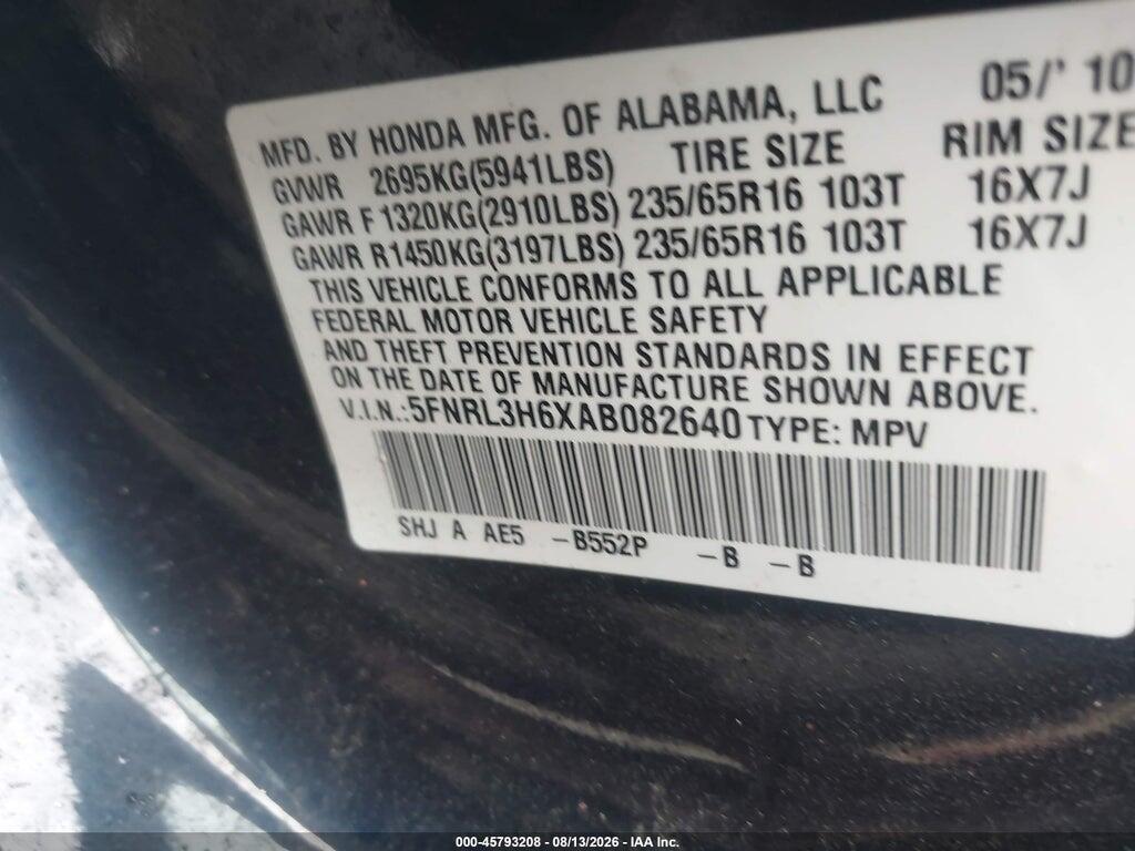 5FNRL3H6XAB082640 2010 HONDA ODYSSEY photo no. 9