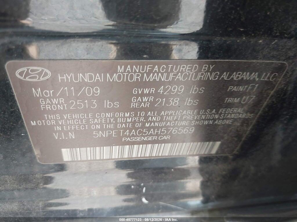5NPET4AC5AH576569 2010 HYUNDAI SONATA photo no. 9