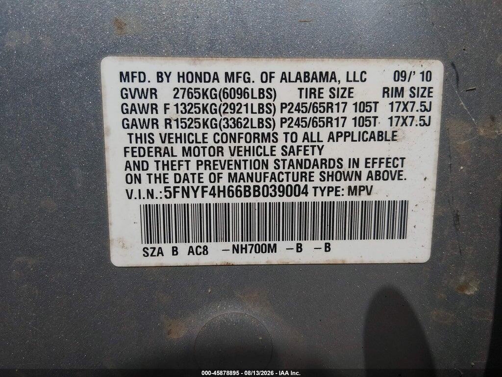 5FNYF4H66BB039004 2011 HONDA PILOT photo no. 9