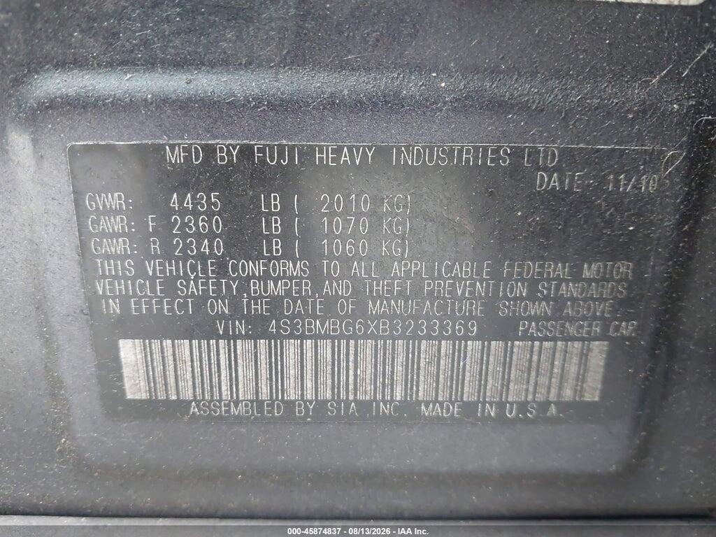 4S3BMBG6XB3233369 2011 SUBARU LEGACY photo no. 9