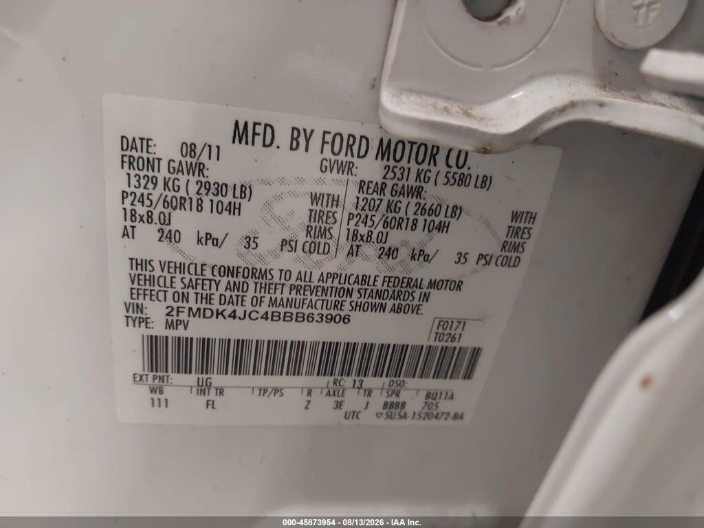 2FMDK4JC4BBB63906 2011 FORD EDGE photo no. 9