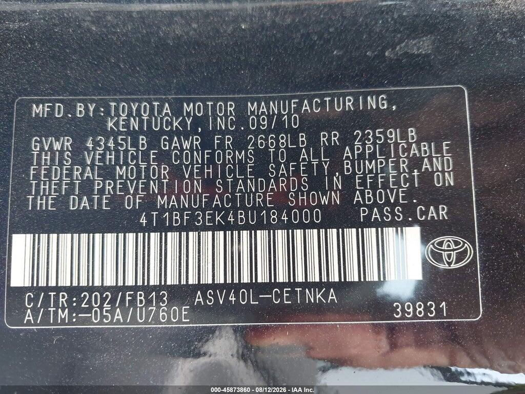 4T1BF3EK4BU184000 2011 TOYOTA CAMRY photo no. 9
