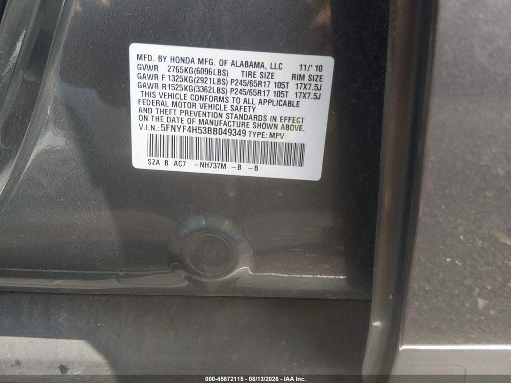5FNYF4H53BB049349 2011 HONDA PILOT photo no. 9