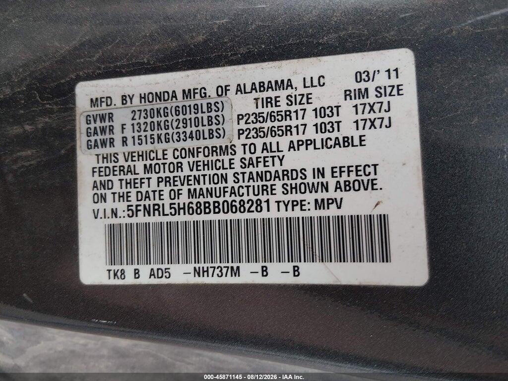 5FNRL5H68BB068281 2011 HONDA ODYSSEY photo no. 9