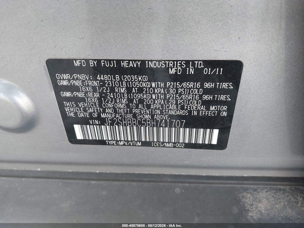 JF2SHBBC5BH741707 2011 SUBARU FORESTER photo no. 9