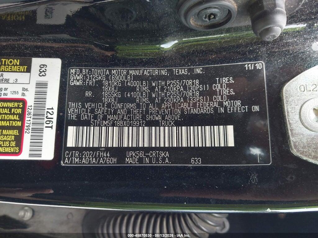 5TFUM5F18BX019912 2011 TOYOTA TUNDRA photo no. 9