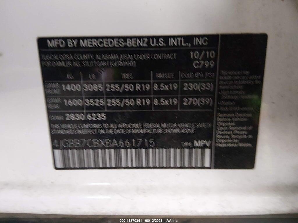 4JGBB7CBXBA661715 2011 MERCEDES-BENZ ML 550 photo no. 9