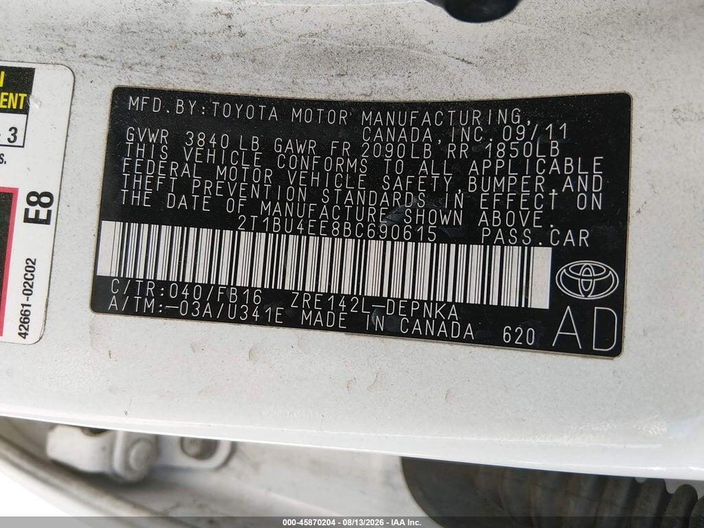2T1BU4EE8BC690615 2011 TOYOTA COROLLA photo no. 9