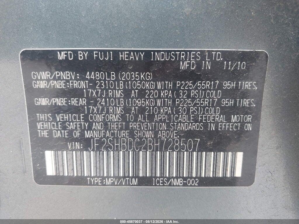 JF2SHBDC2BH728507 2011 SUBARU FORESTER photo no. 9