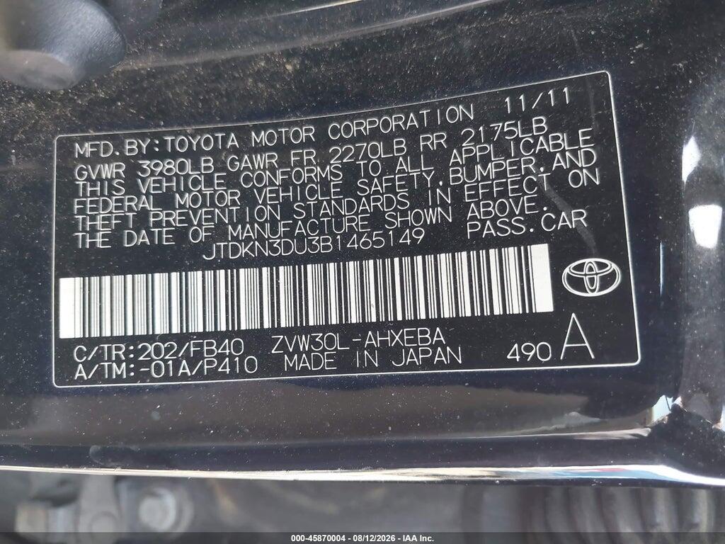 JTDKN3DU3B1465149 2011 TOYOTA PRIUS photo no. 9