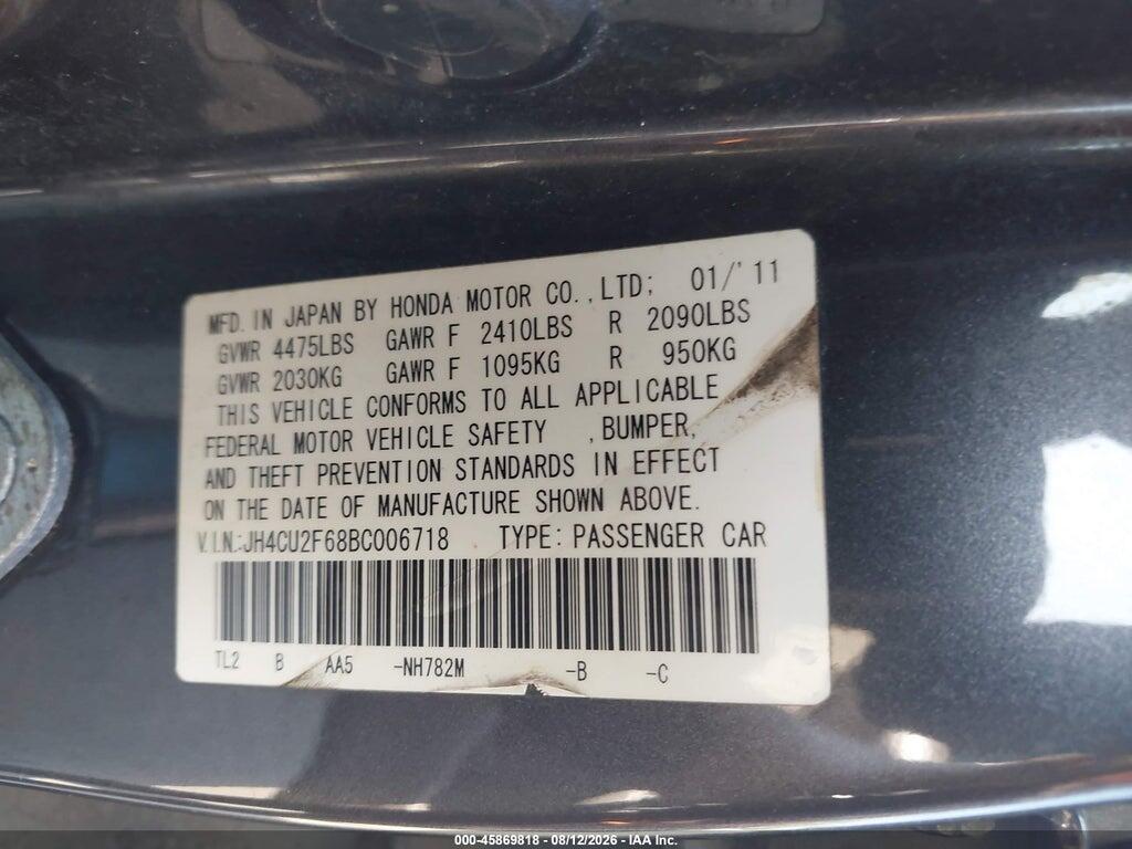 JH4CU2F68BC006718 2011 ACURA TSX photo no. 9