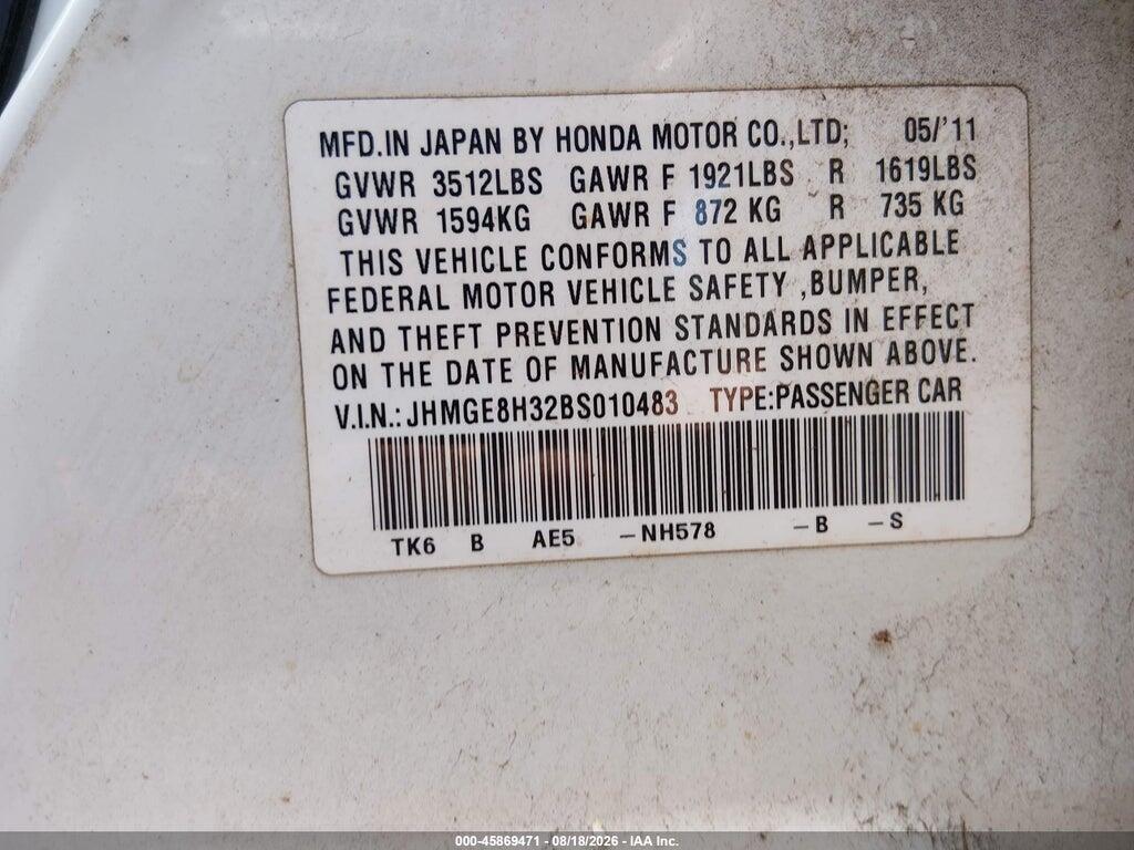 JHMGE8H32BS010483 2011 HONDA FIT photo no. 9