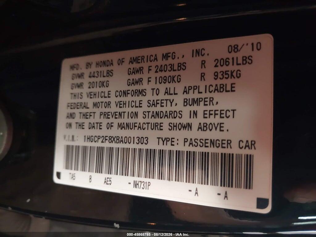 1HGCP2F8XBA001303 2011 HONDA ACCORD photo no. 9