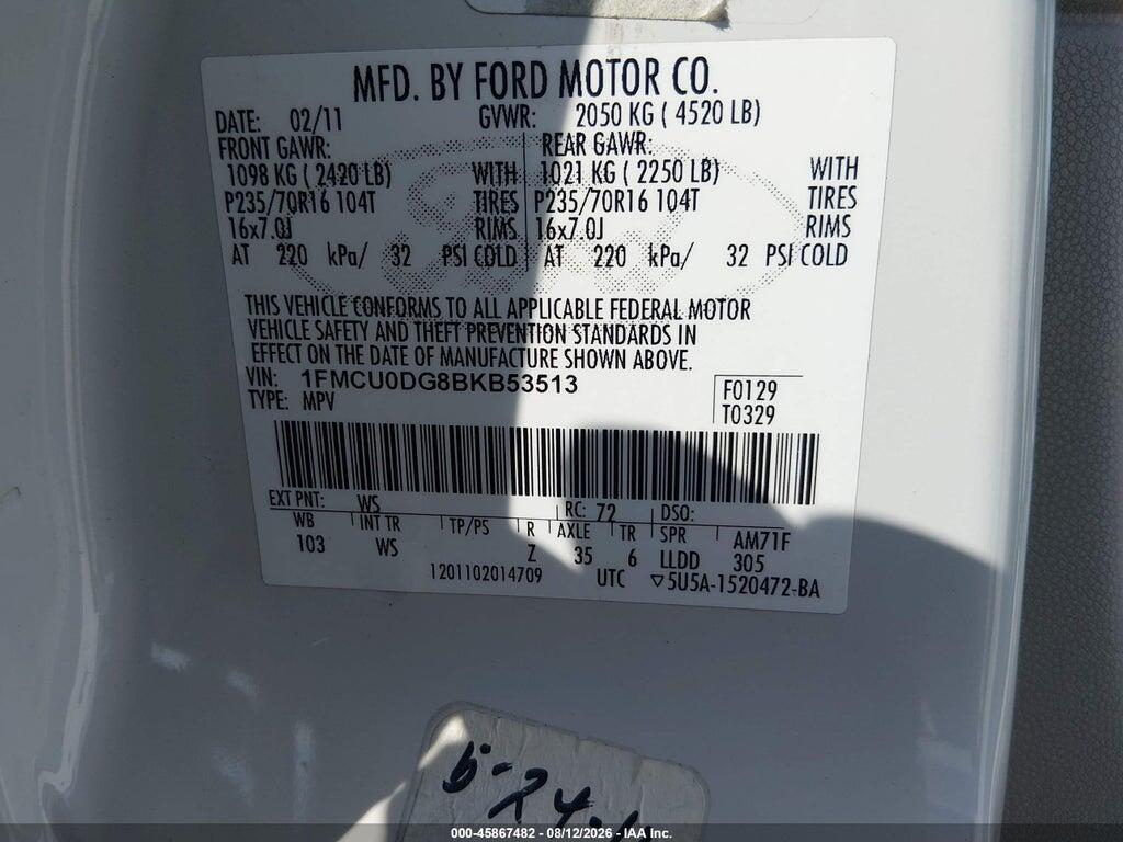 1FMCU0DG8BKB53513 2011 FORD ESCAPE photo no. 9