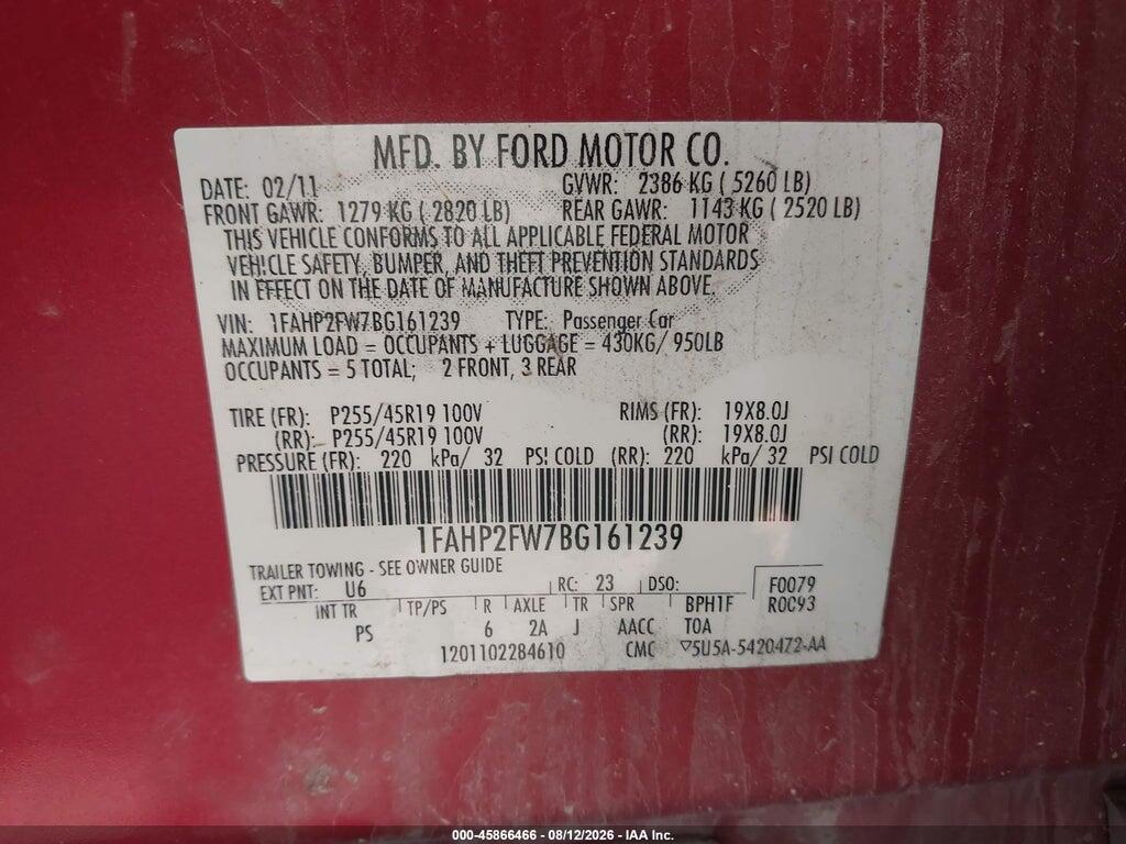 1FAHP2FW7BG161239 2011 FORD TAURUS photo no. 9