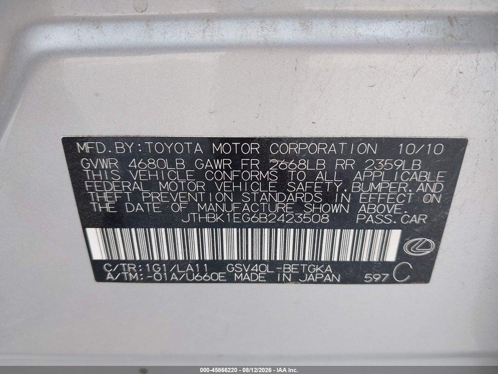 JTHBK1EG6B2423508 2011 LEXUS ES 350 photo no. 9