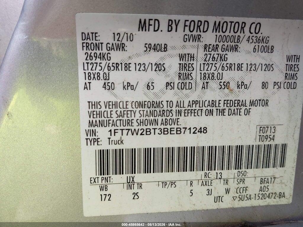 1FT7W2BT3BEB71248 2011 FORD F-250 photo no. 9
