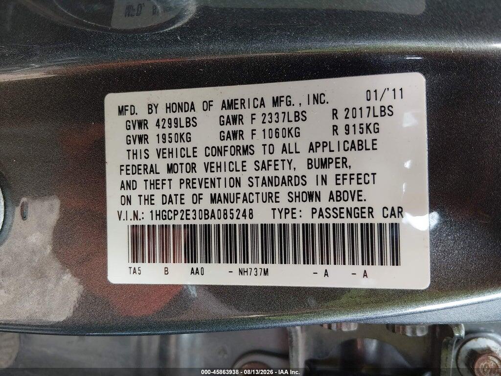 1HGCP2E30BA085248 2011 HONDA ACCORD photo no. 9