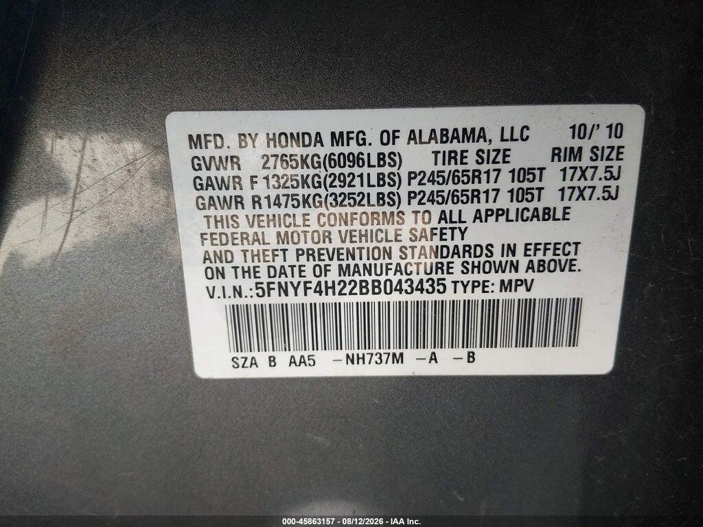 5FNYF4H22BB043435 2011 HONDA PILOT photo no. 9