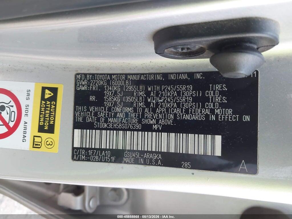 5TDDK3EH5BS076390 2011 TOYOTA HIGHLANDER photo no. 9