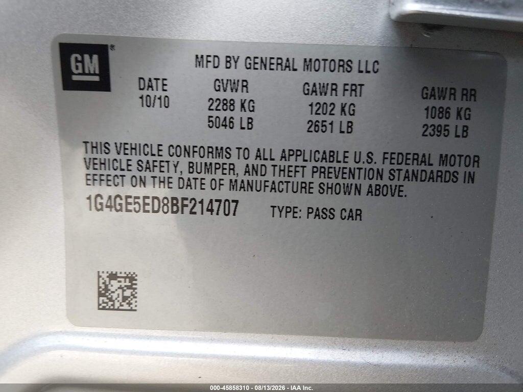 1G4GE5ED8BF214707 2011 BUICK LACROSSE photo no. 9