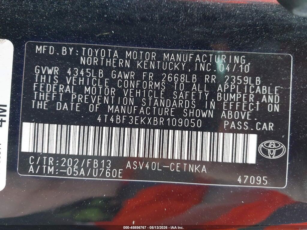 4T4BF3EKXBR109050 2011 TOYOTA CAMRY photo no. 9