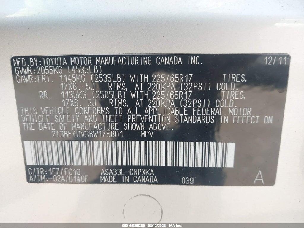 2T3BF4DV3BW175801 2011 TOYOTA RAV4 photo no. 9