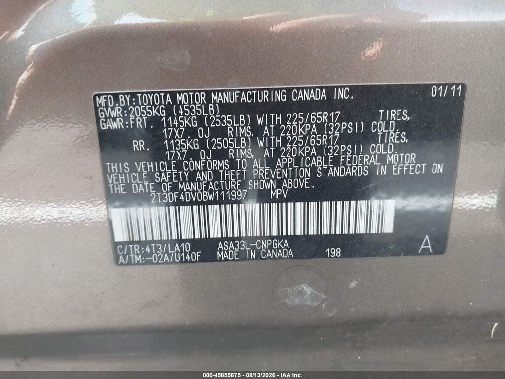 2T3DF4DV0BW111997 2011 TOYOTA RAV4 photo no. 9