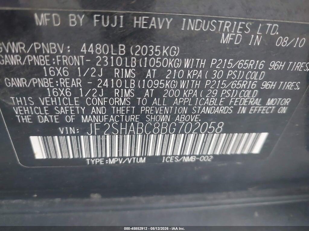 JF2SHABC8BG702058 2011 SUBARU FORESTER photo no. 8