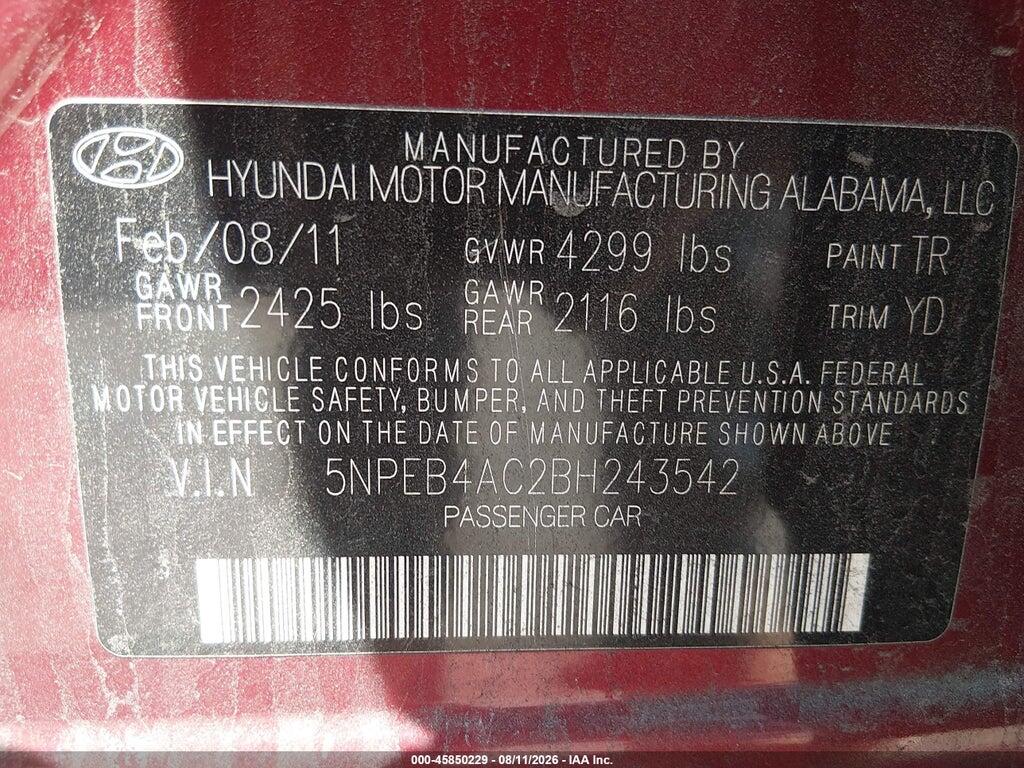 5NPEB4AC2BH243542 2011 HYUNDAI SONATA photo no. 9