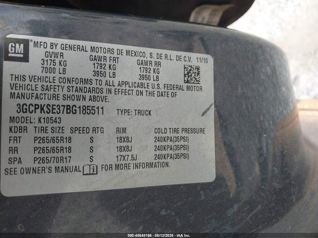 3GCPKSE37BG185511 2011 CHEVROLET SILVERADO 1500 photo no. 9