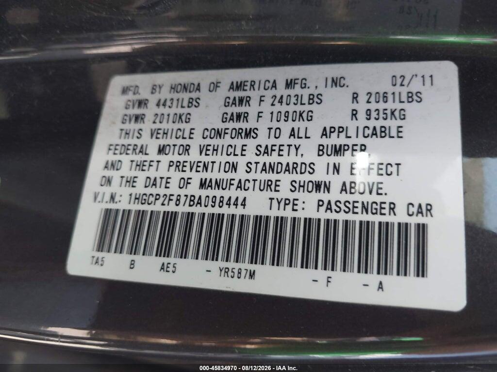 1HGCP2F87BA098444 2011 HONDA ACCORD photo no. 9