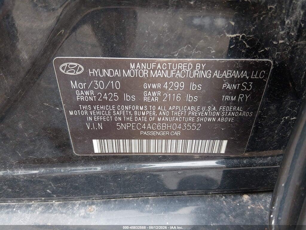 5NPEC4AC6BH043552 2011 HYUNDAI SONATA photo no. 9