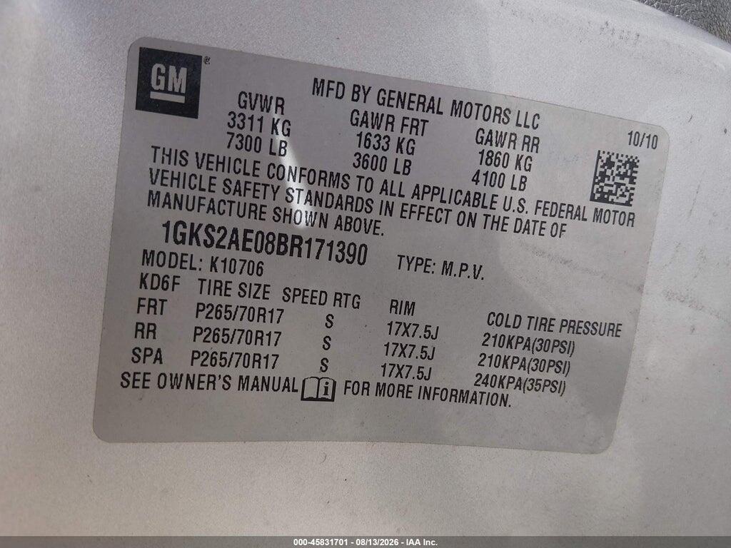 1GKS2AE08BR171390 2011 GMC YUKON photo no. 9