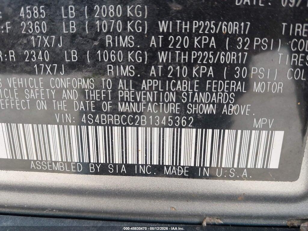 4S4BRBCC2B1345362 2011 SUBARU OUTBACK photo no. 9