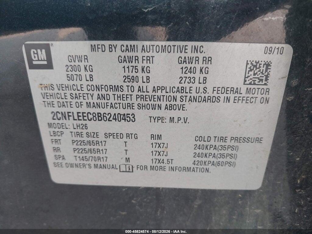 2CNFLEEC8B6240453 2011 CHEVROLET EQUINOX photo no. 9
