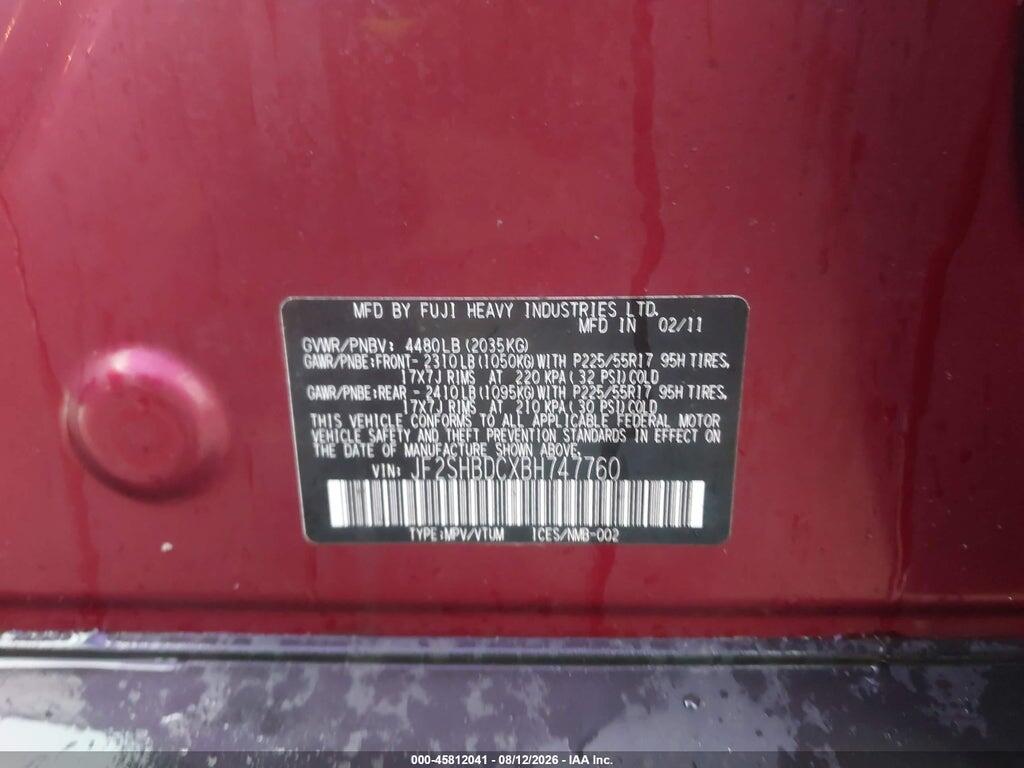 JF2SHBDCXBH747760 2011 SUBARU FORESTER photo no. 9