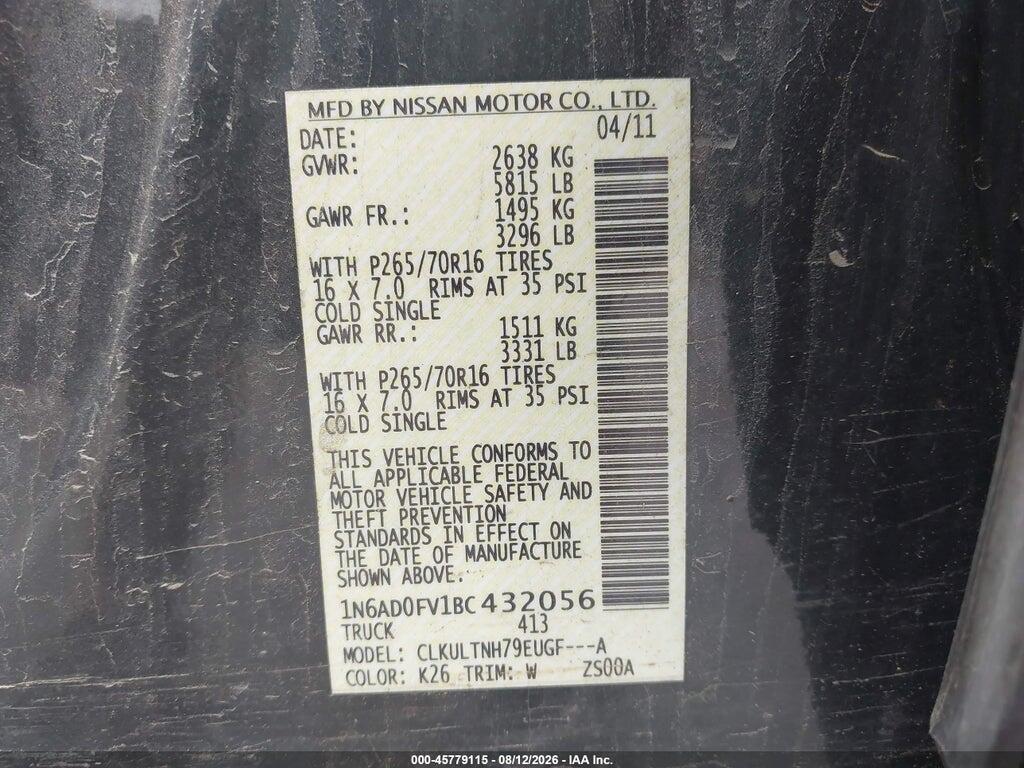 1N6AD0FV1BC432056 2011 NISSAN FRONTIER photo no. 9
