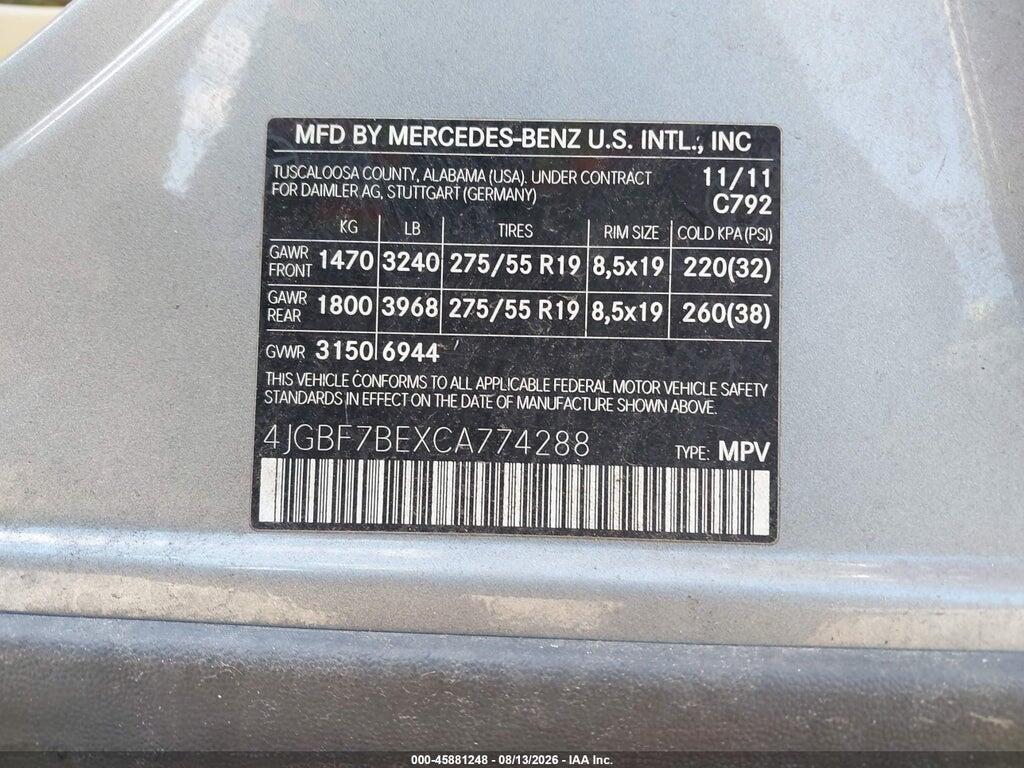 4JGBF7BEXCA774288 2012 MERCEDES-BENZ GL 450 photo no. 9