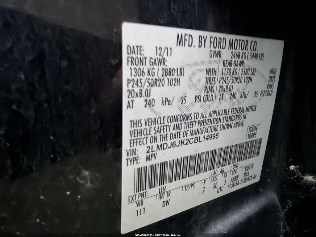 2LMDJ6JK2CBL14995 2012 LINCOLN MKX photo no. 9