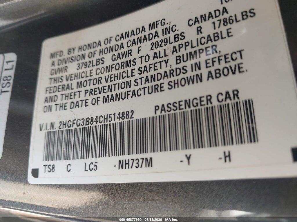 2HGFG3B84CH514882 2012 HONDA CIVIC photo no. 9