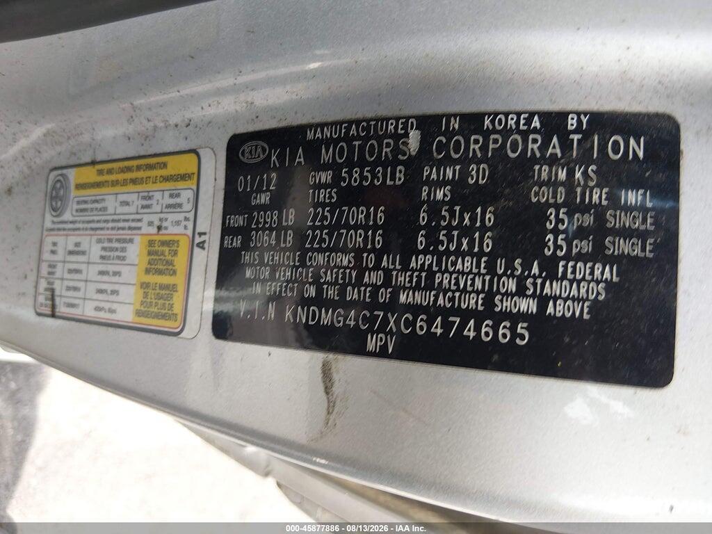 KNDMG4C7XC6474665 2012 KIA SEDONA photo no. 9