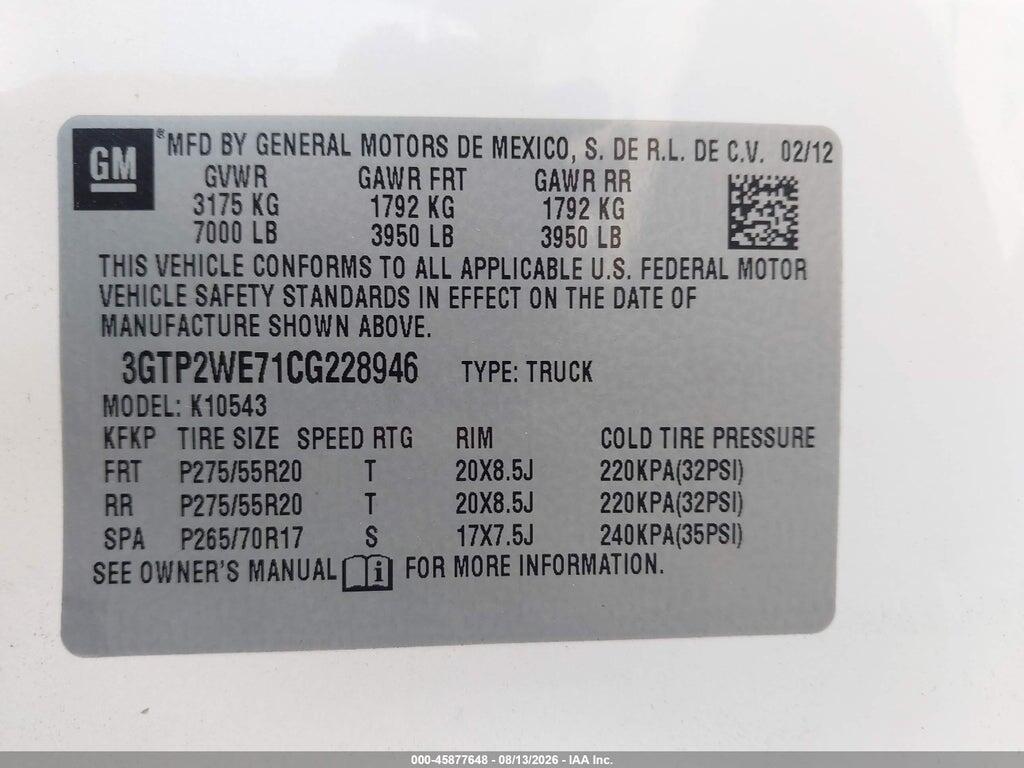 3GTP2WE71CG228946 2012 GMC SIERRA 1500 photo no. 9