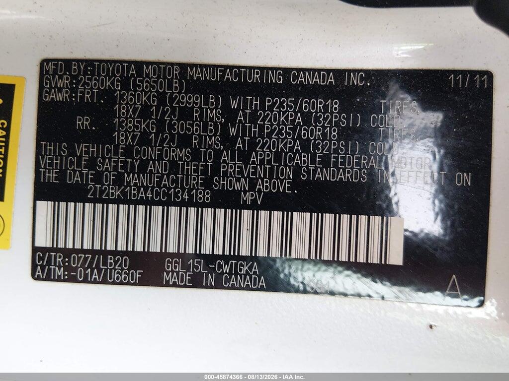 2T2BK1BA4CC134188 2012 LEXUS RX 350 photo no. 9
