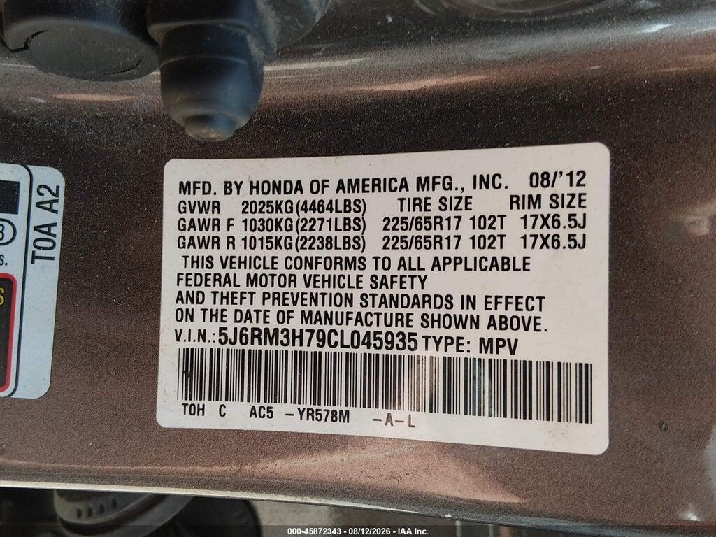 5J6RM3H79CL045935 2012 HONDA CR-V photo no. 9