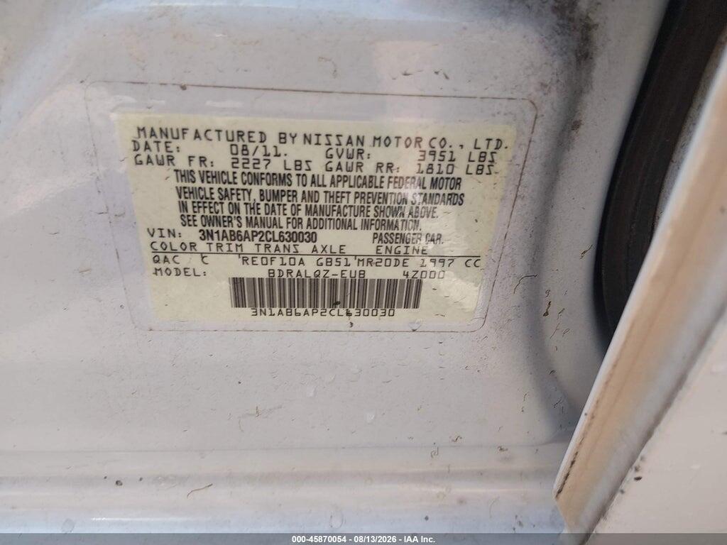 3N1AV6AP2YCL63003 2012 NISSAN SENTRA photo no. 9