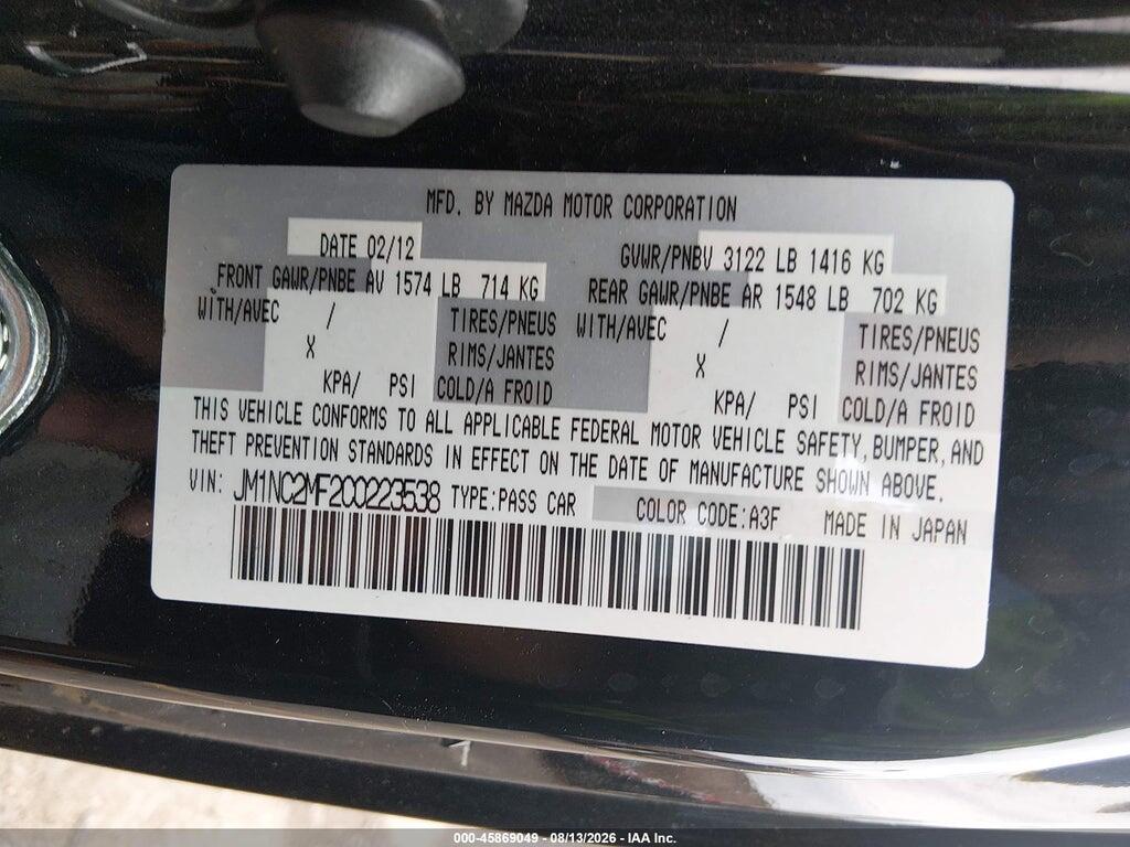 JM1NC2MF2C0223538 2012 MAZDA MX-5 MIATA photo no. 9